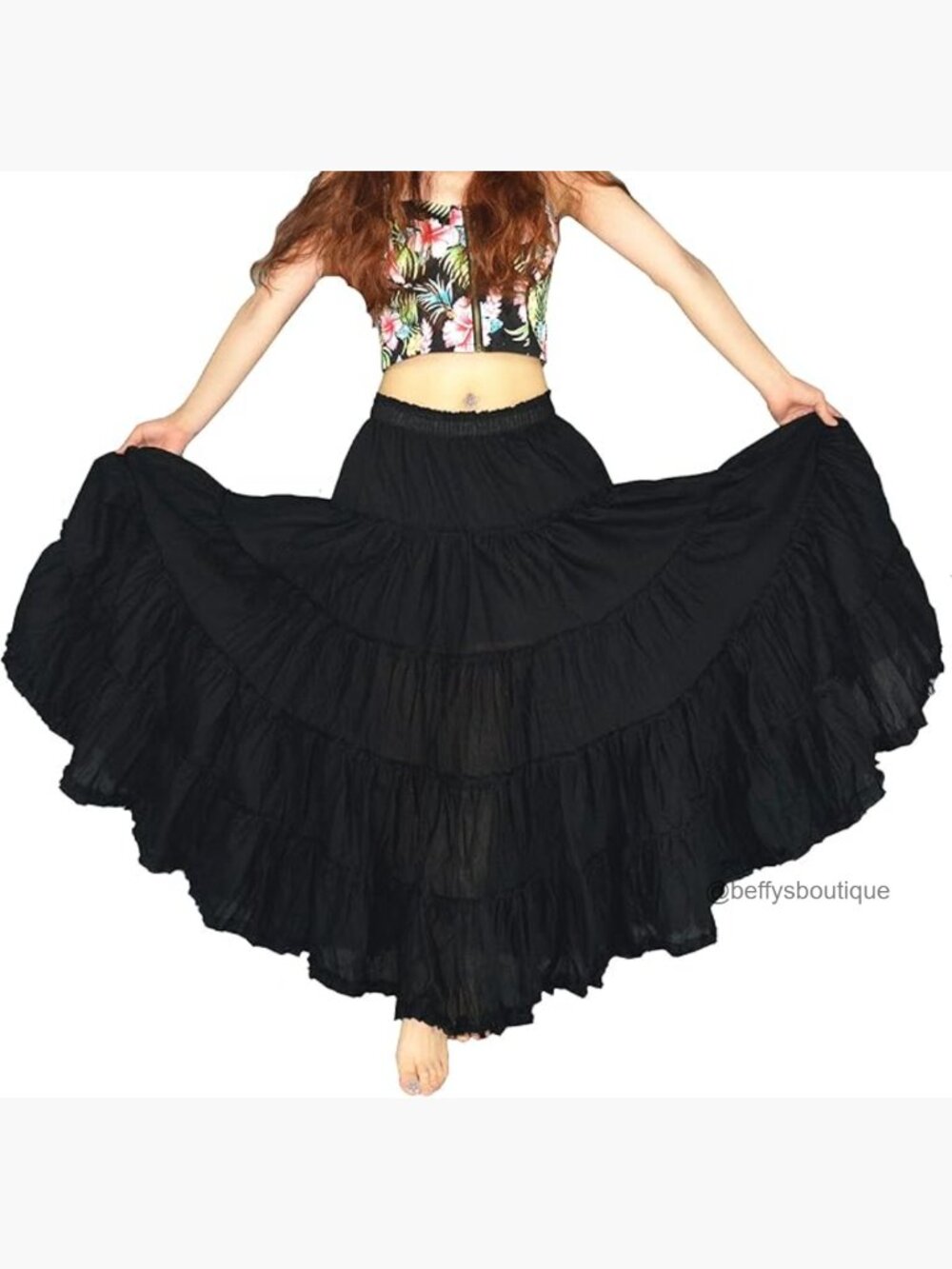 Cotton Maxi Skirt Tiered A-Line Boho Dance Long Full Elastic Waist